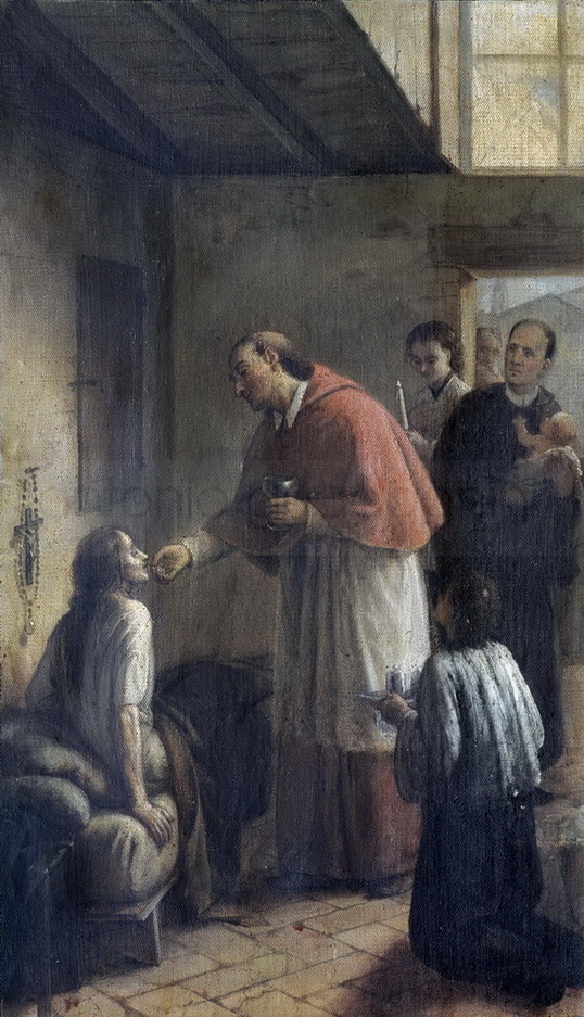 San Carlo Borromeo comunica gli appestati - 1879 - olio su tela cm. 67x40 - casa parrocchiale di Ospitaletto (BS)